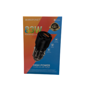 Borofone BZ20A 83W crystal mini car charger packaging with 540 days warranty logo