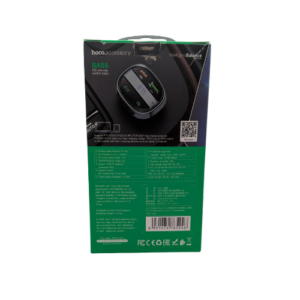 Hoco E70 30W fast car charger with wireless FM transmitter and LED display packaging back view