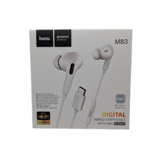 Hoco M83 white digital wired earphones with Type-C connector and built-in DAC chip