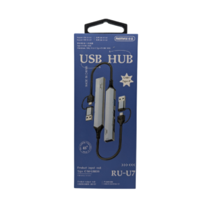 Remax RU-U7 multi-port USB hub adapter with dual USB-A and Type-C input connectors.