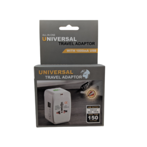 Universal international travel plug adapter with retractable multi-country prongs and built-in USB charging port